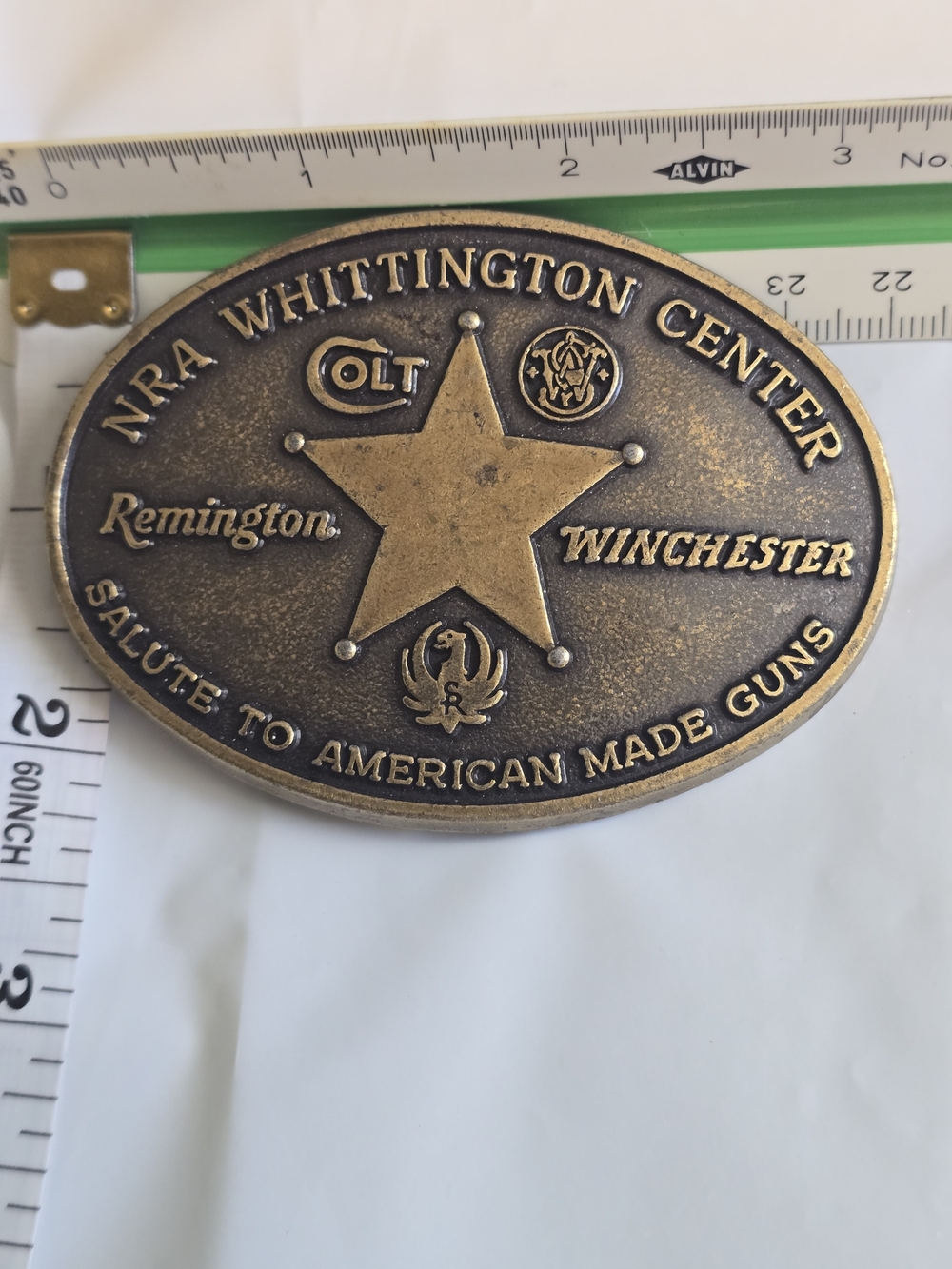 Vintage 80's NRA Remington Bronze-Tone Commemorative Belt Buckle